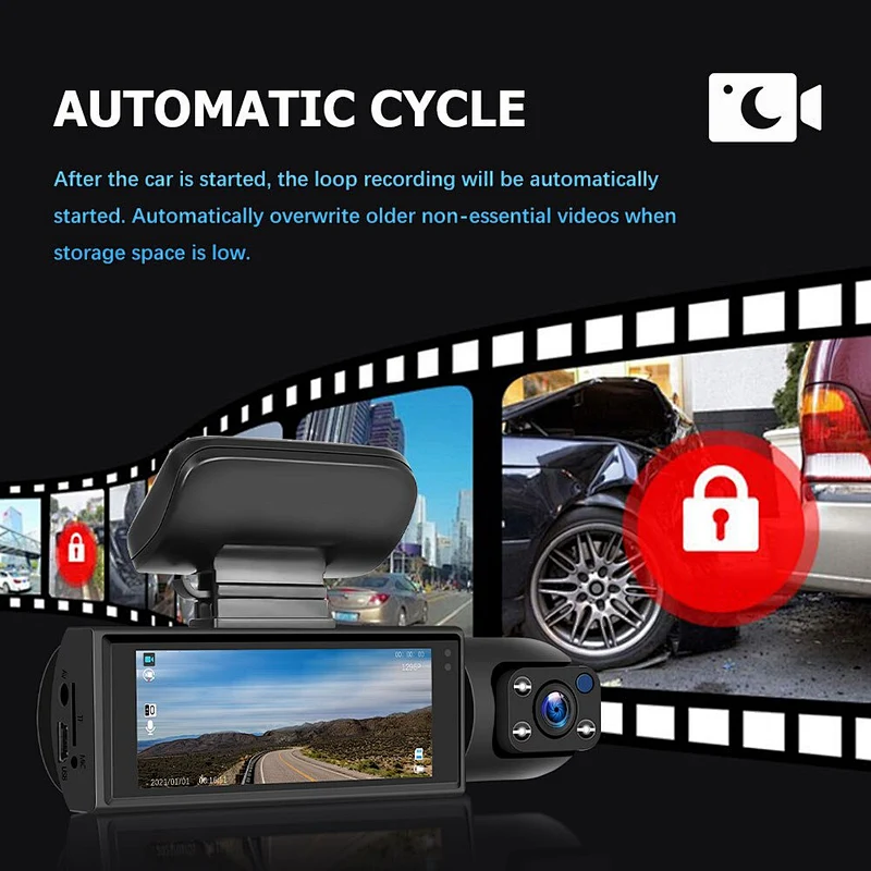 1080P Dual‑Lens Dash Cam, Car DVR Vehicle Drive Camera with G‑Sensor and Loop Recording for Car Safety